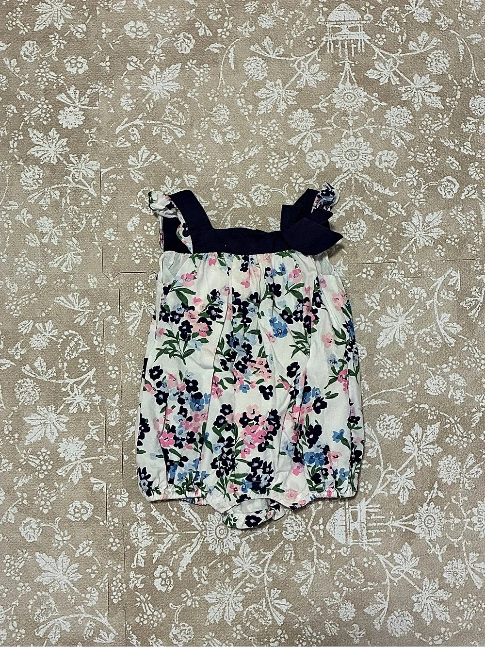 Janie and Jack Floral Romper in White & Blue Baby 12M